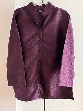 Eileen Fisher 100% Silk Textured Eggplant 🍆 Purple  BLAZER Jacket Sz XXL $350+